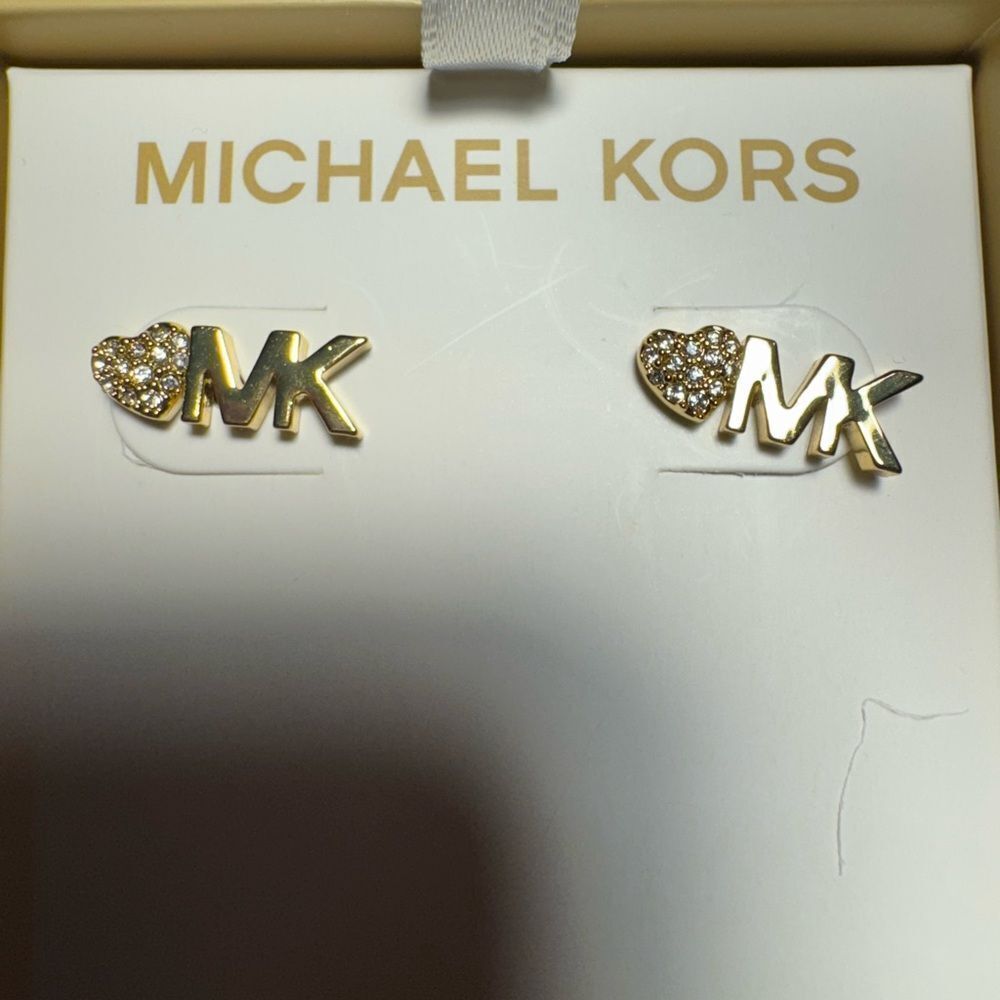 Michael Kors Gold Heart Initial Earrings